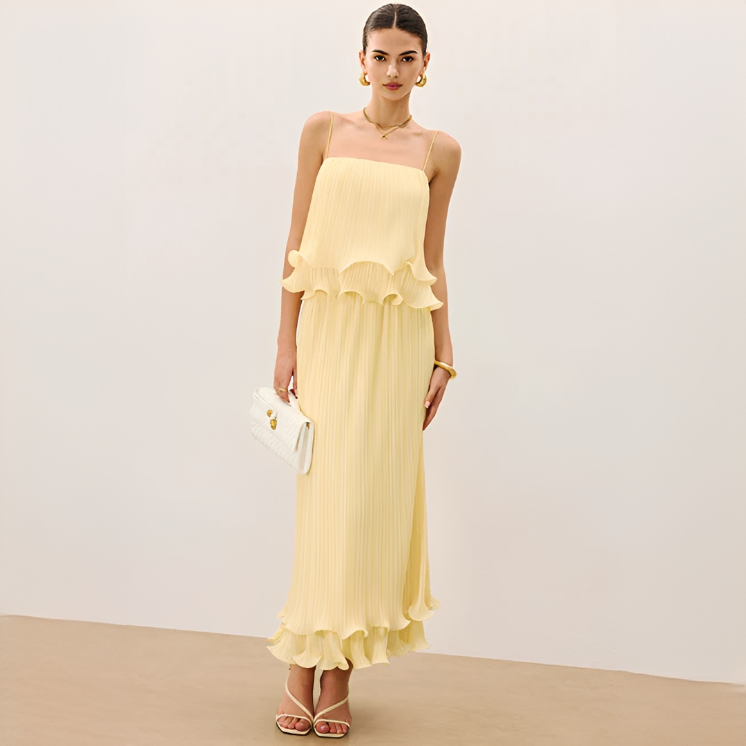 Pleated Maxi Dress Women's | Ruffle Detail & Elegant Co-ord Set