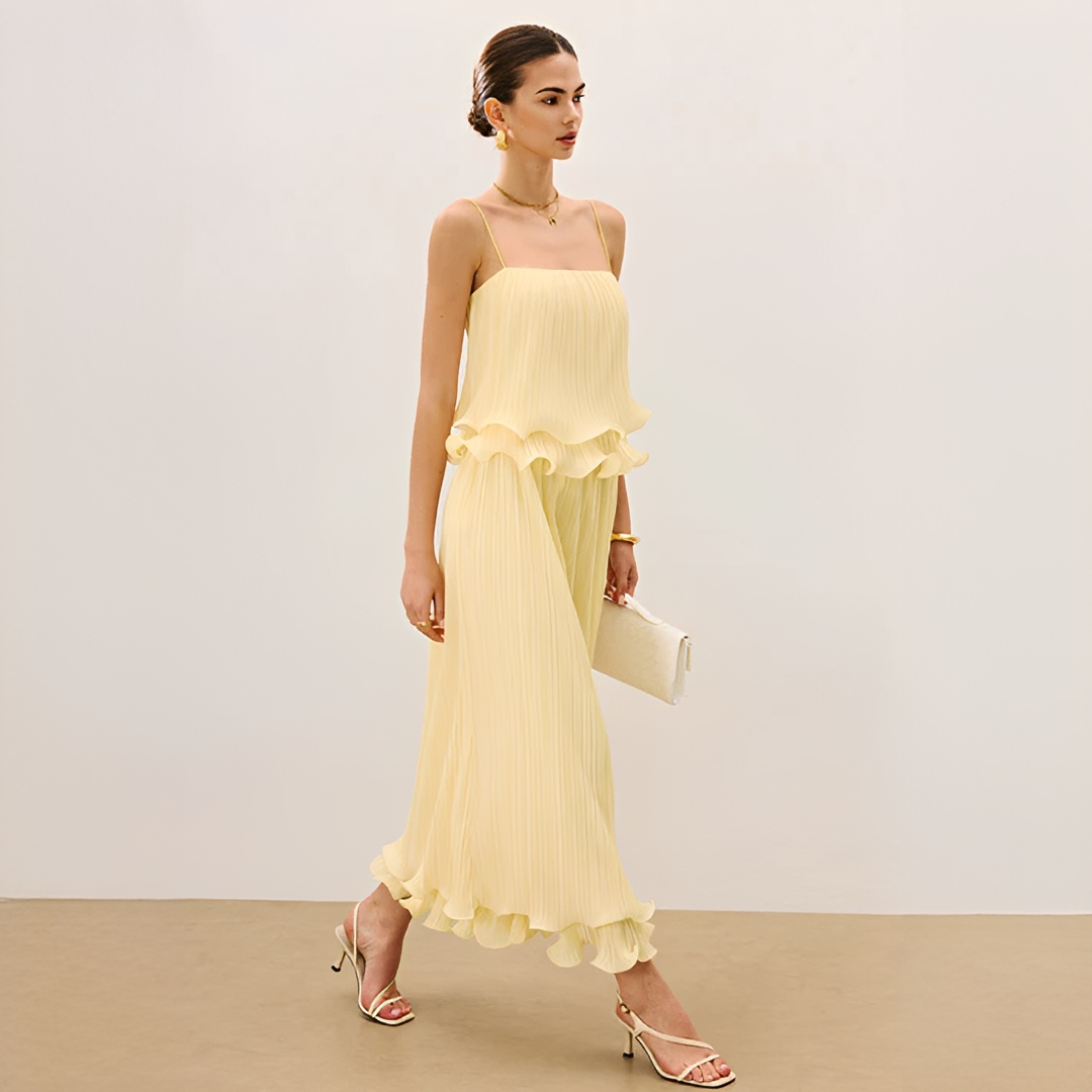 Pleated Maxi Dress Women's | Ruffle Detail & Elegant Co-ord Set