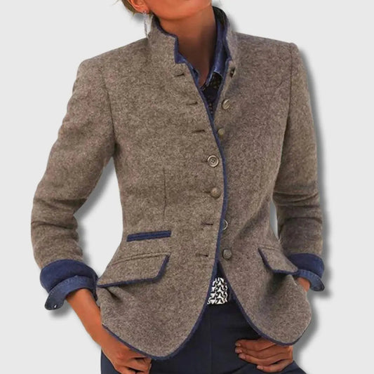 Wool Blazer with Contrast Trim for Women