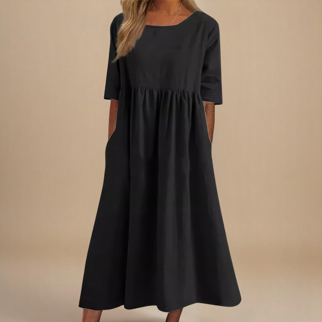 Rosie | Midi Dress Linen Half-Sleeve Gathered Waist Relaxed 2