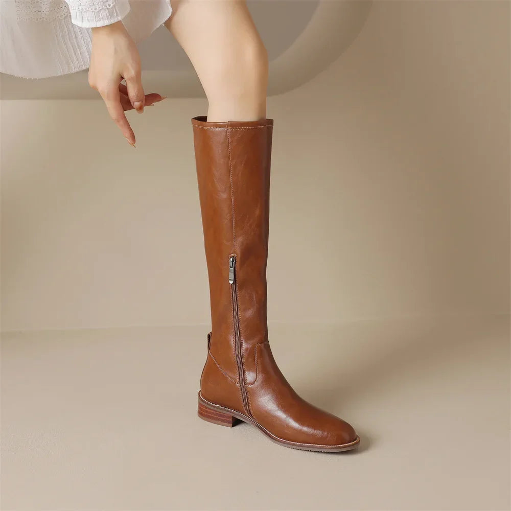 Women's Knee-High Boots | Elegant Almond Toe & Low Heel