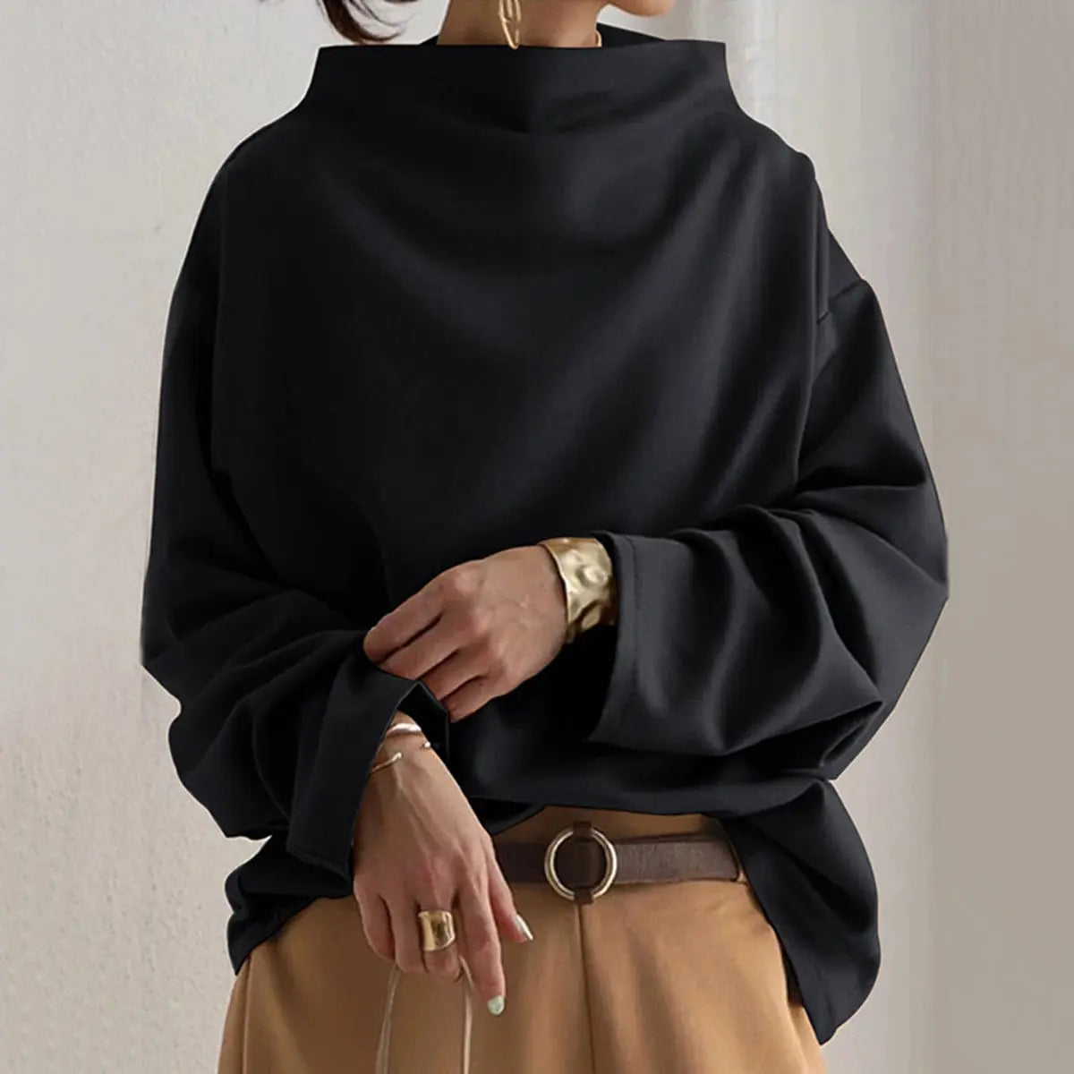 Oversized Roll Neck Knit Top for Women