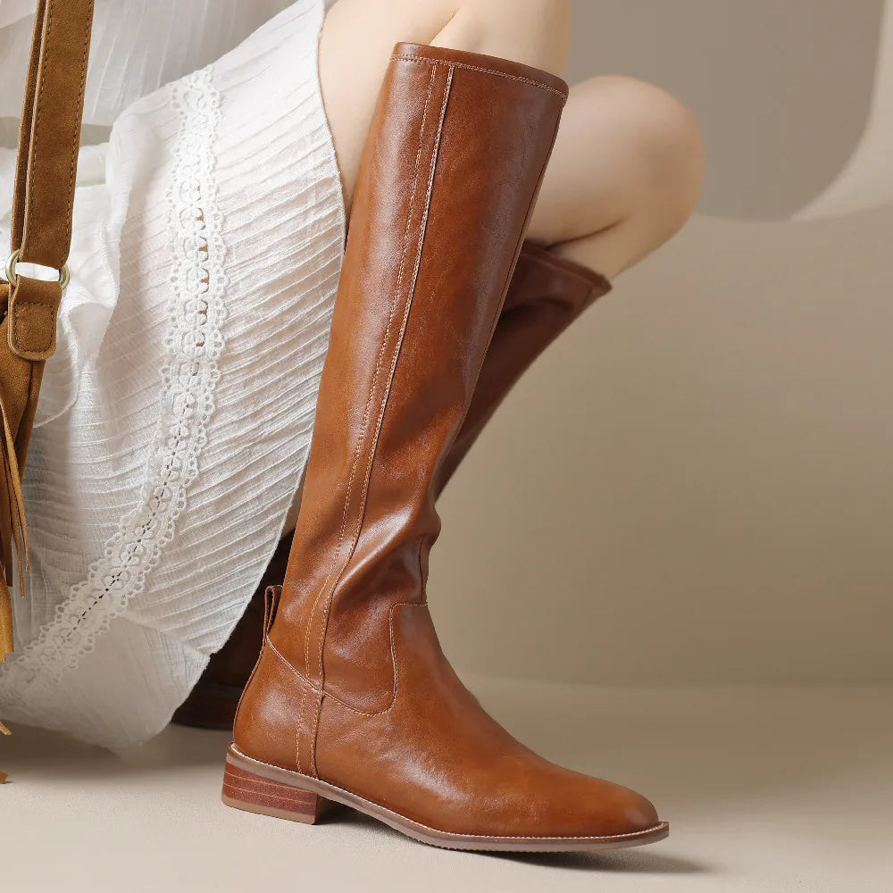 Women's Knee-High Boots | Elegant Almond Toe & Low Heel