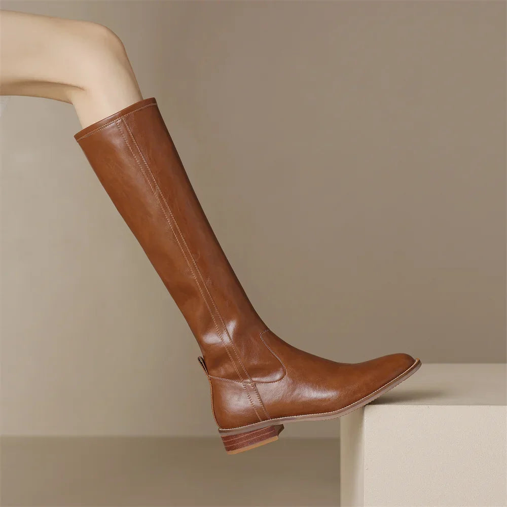 Women's Knee-High Boots | Elegant Almond Toe & Low Heel