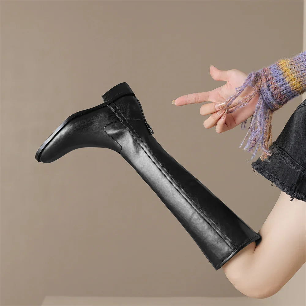 Women's Knee-High Boots | Elegant Almond Toe & Low Heel