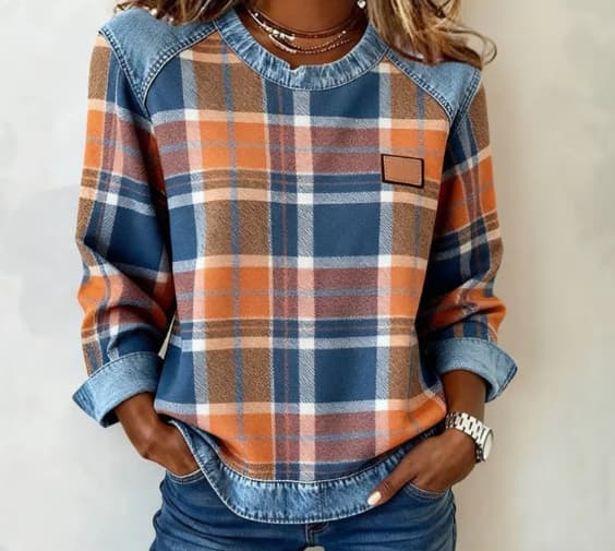 SCOTCH | Patchwork plaid sweatshirt with round neck 0