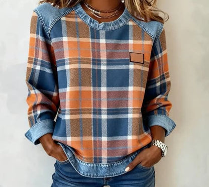 SCOTCH | Patchwork plaid sweatshirt with round neck 0
