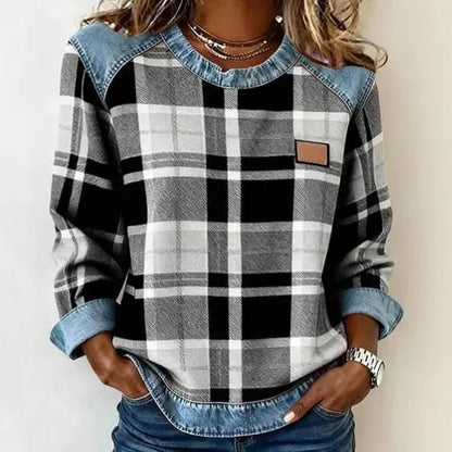 SCOTCH | Patchwork plaid sweatshirt with round neck 3