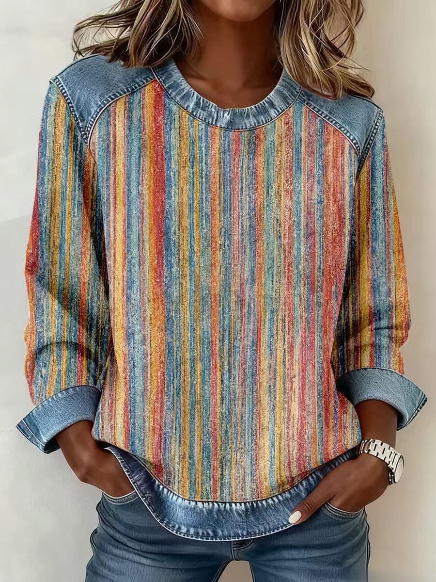 SCOTCH | Patchwork plaid sweatshirt with round neck 4