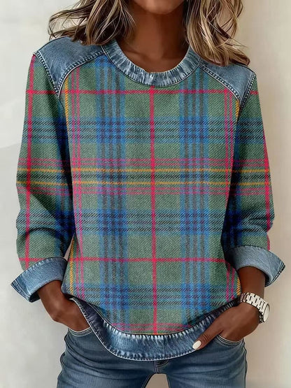 SCOTCH | Patchwork plaid sweatshirt with round neck 5