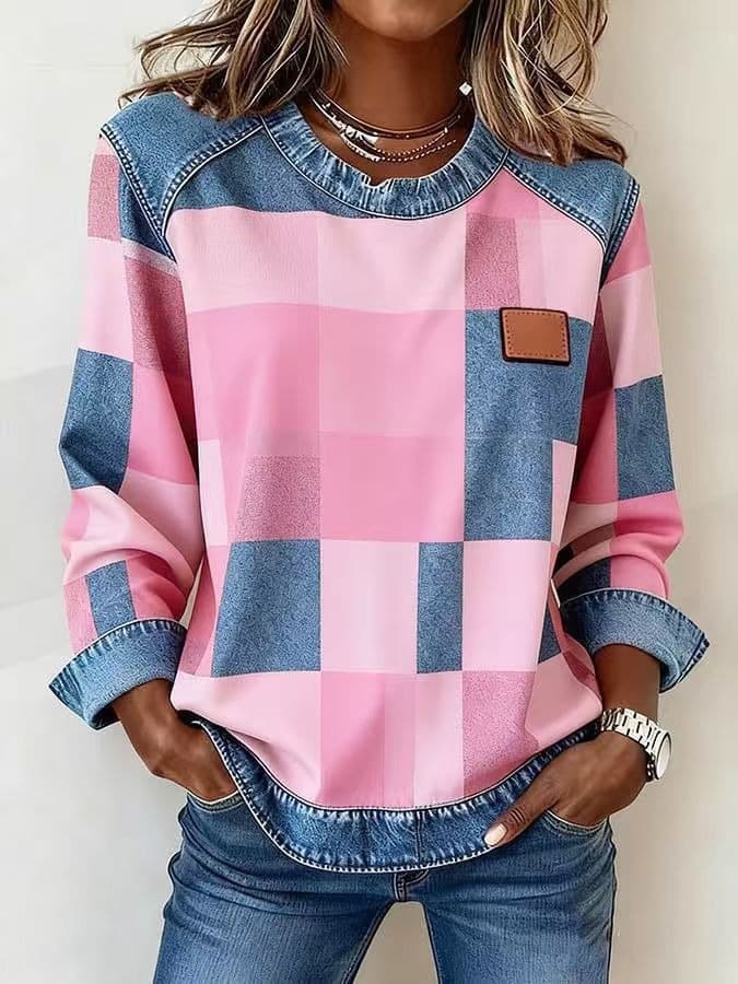 SCOTCH | Patchwork plaid sweatshirt with round neck 6