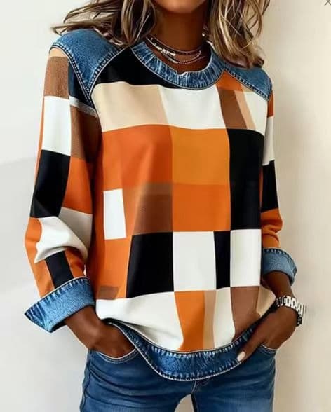 SCOTCH | Patchwork plaid sweatshirt with round neck 7