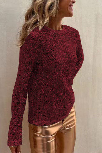 SEQUIN BLOUSE LONG SLEEVES ROUND NECK 2