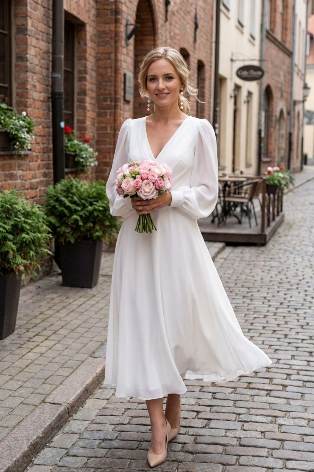 Women's Midi Dress | V-Neck & Long Sleeve 4