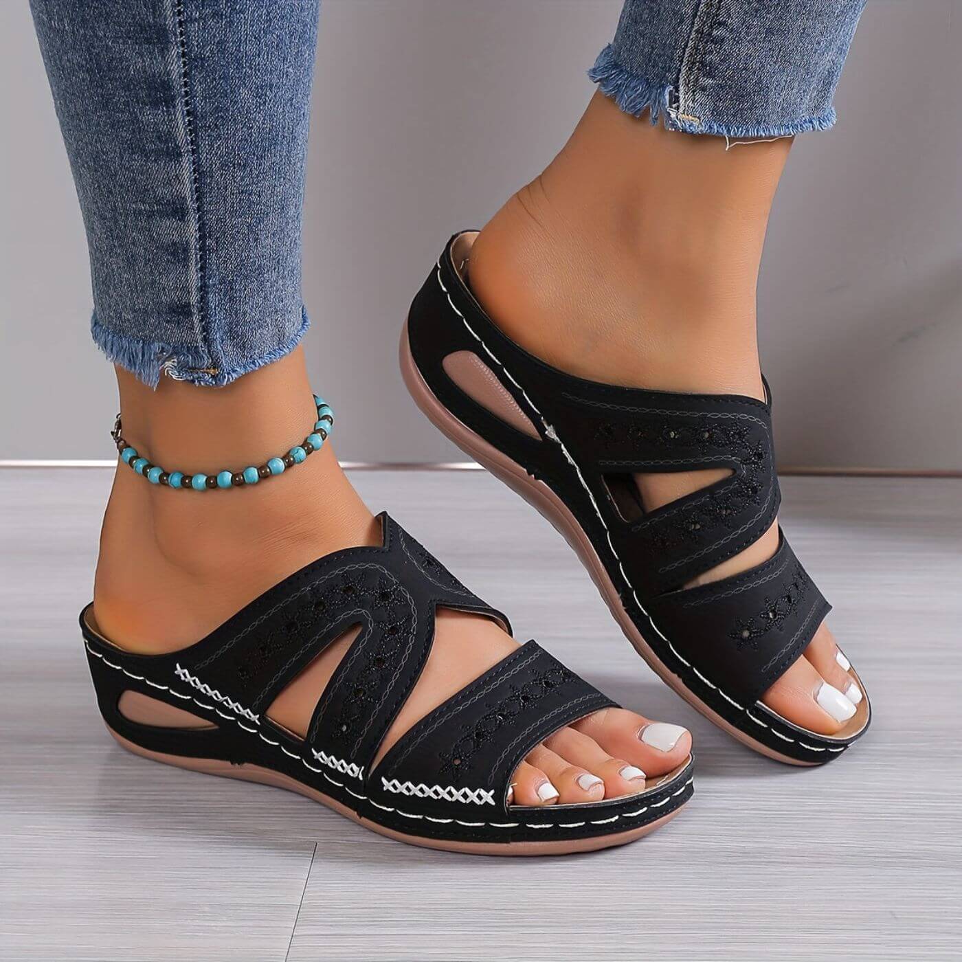 Sandals For Women | Open Toe Slip-On With Cutout Sides 1