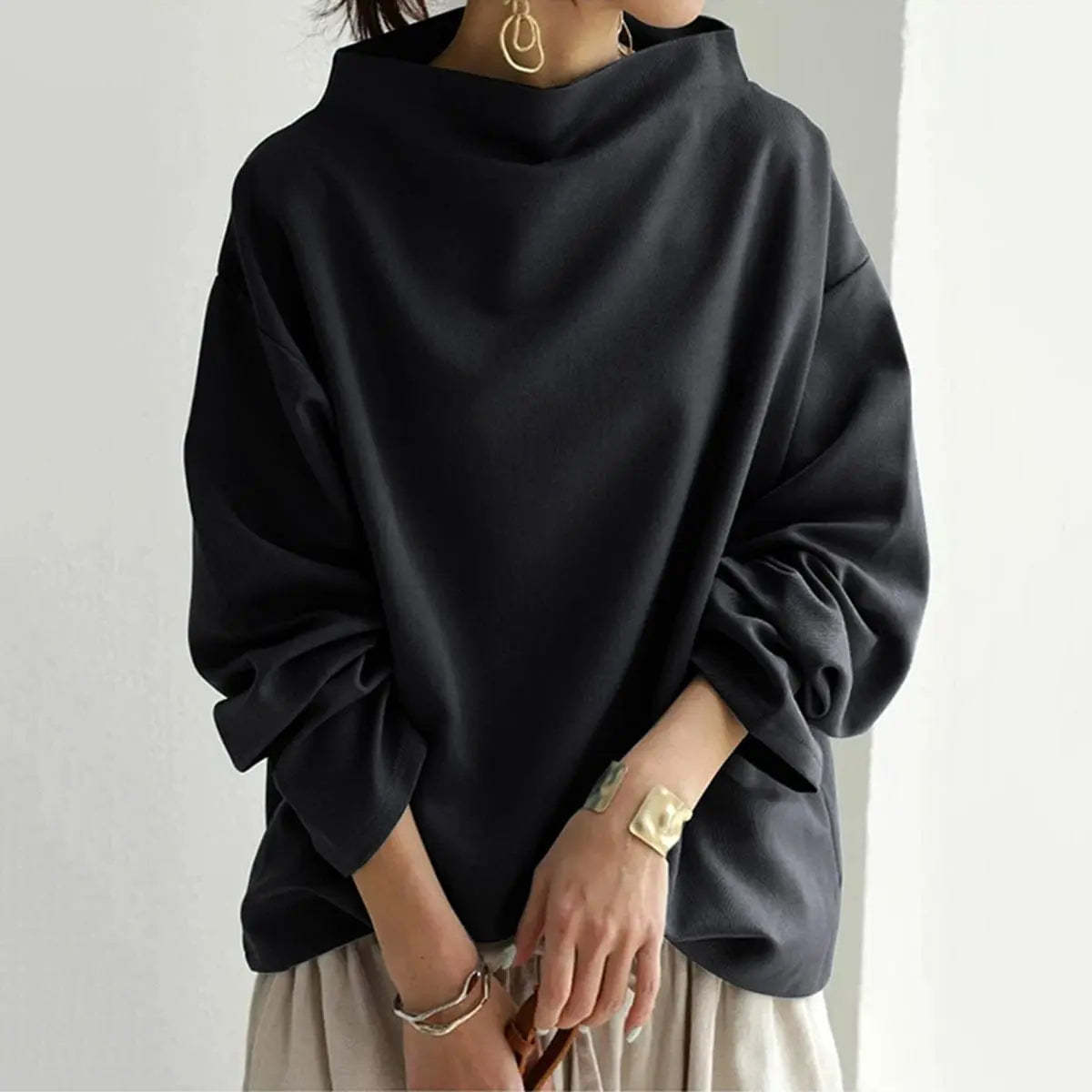 Oversized Roll Neck Knit Top for Women