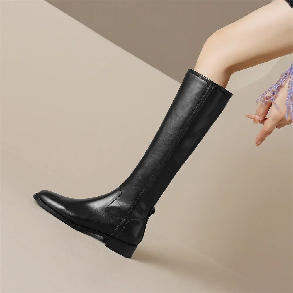 Women's Knee-High Boots | Elegant Almond Toe & Low Heel