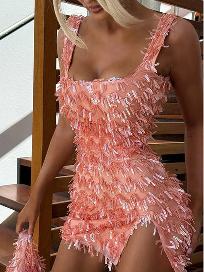 Jenny | Women's Fringe Feather Cocktail Dress for Parties