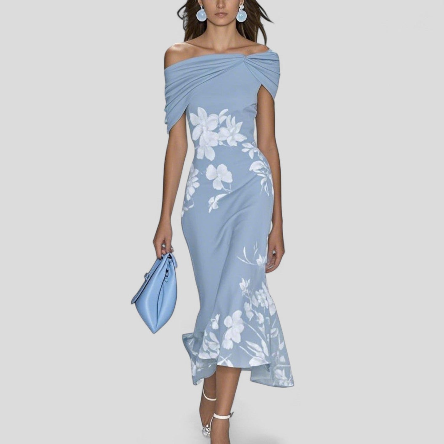 Scarlett | Midi Dress Off-Shoulder Floral Print Bodycon Ruffle Hem 1