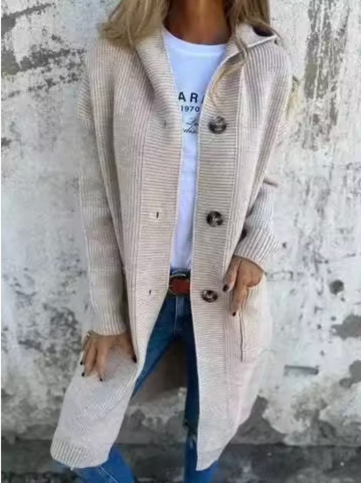 Women's Longline Knitted Cardigan | Hooded & Button Front 2
