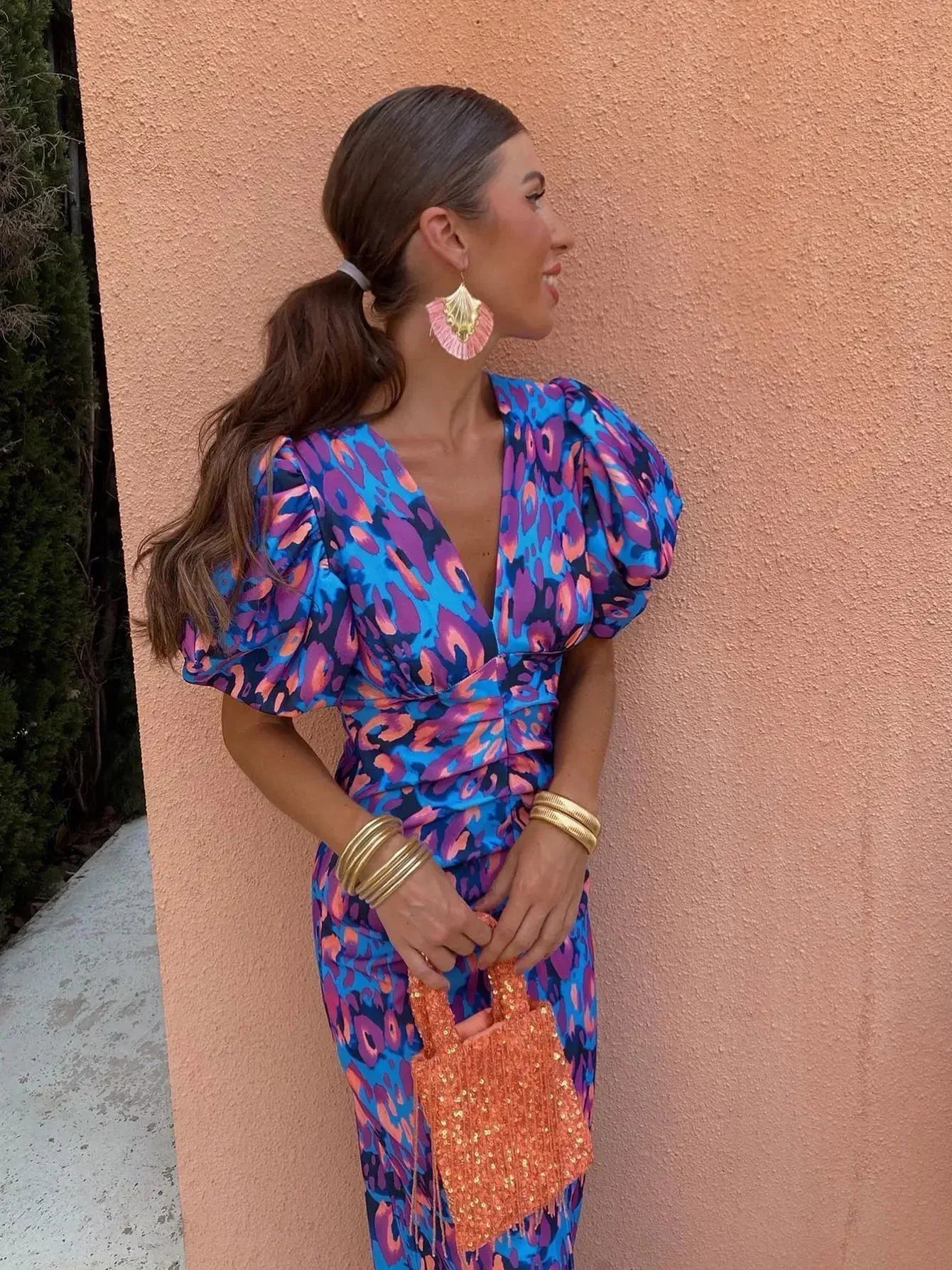 Wedding Guest Dress with Puff Sleeves