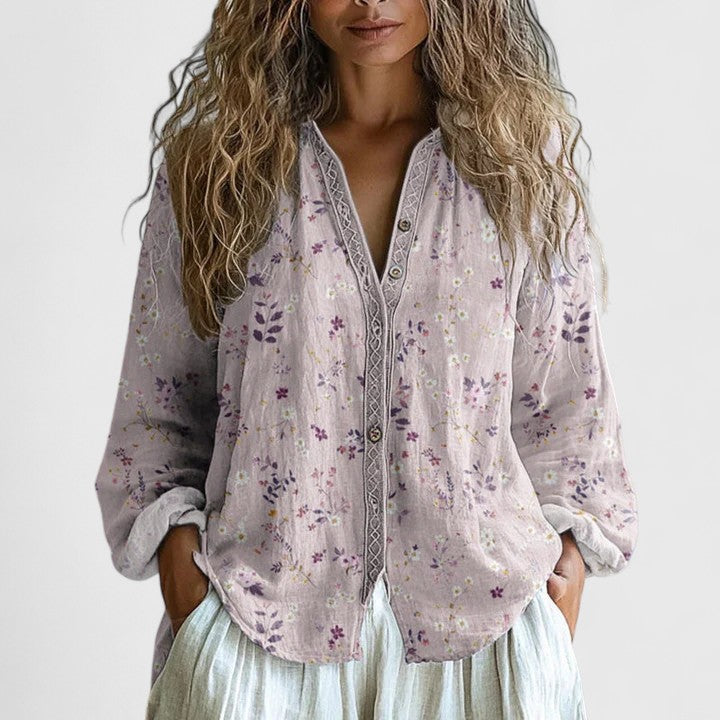 Selene | Elegant Retro Print Women’s Blouse 1