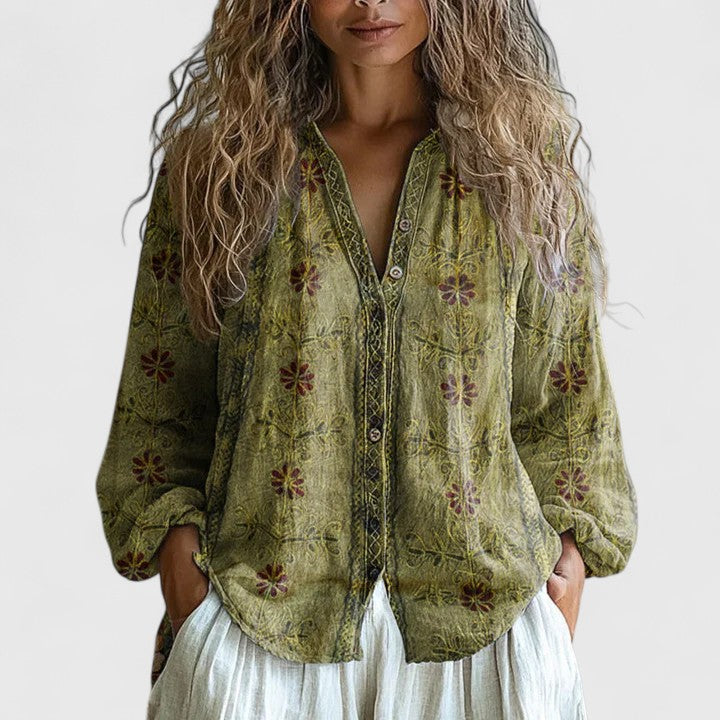 Selene | Elegant Retro Print Women’s Blouse 2