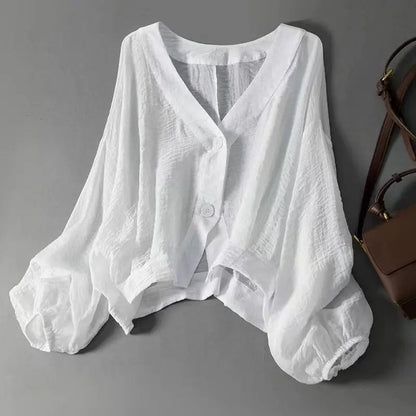 Serena | Relaxed Linen V-Neck Blouse 0