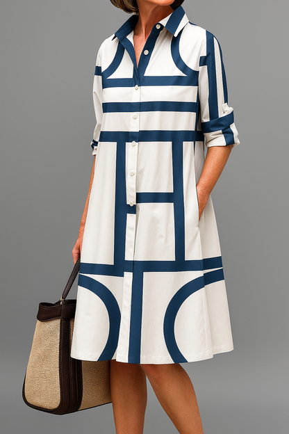Women's Midi Dress | Geometric Print & Timeless Shirt Style