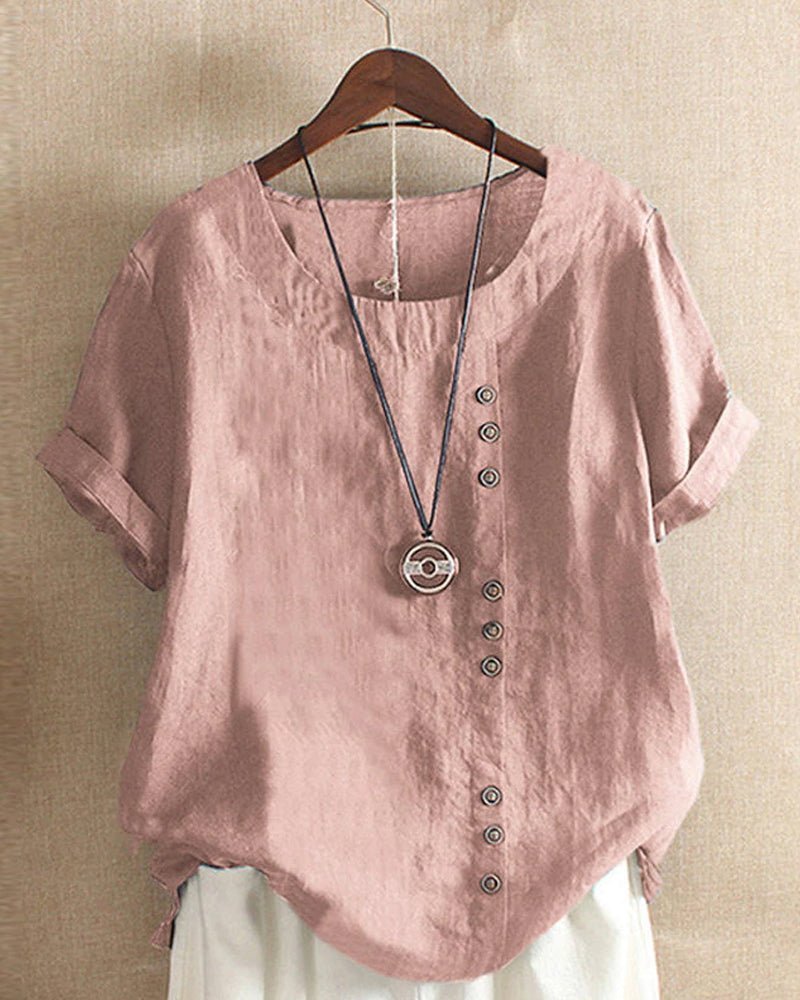 Sienna | Women's Linen Tunic Top Button Front Short Sleeve Casual 1