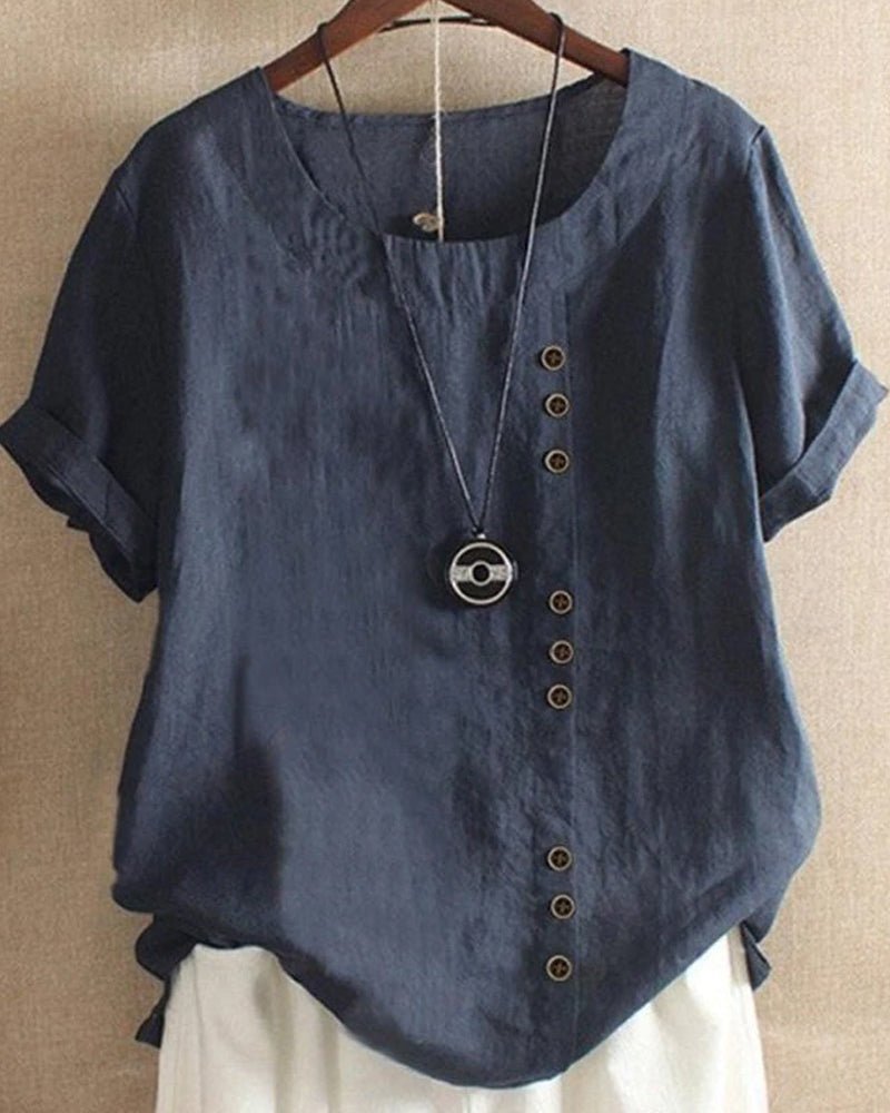 Sienna | Women's Linen Tunic Top Button Front Short Sleeve Casual 3