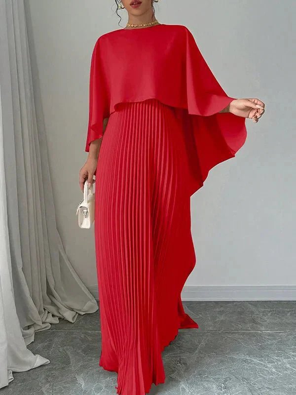 Sienna | Women's Satin Cape Pleated Maxi Dress 2