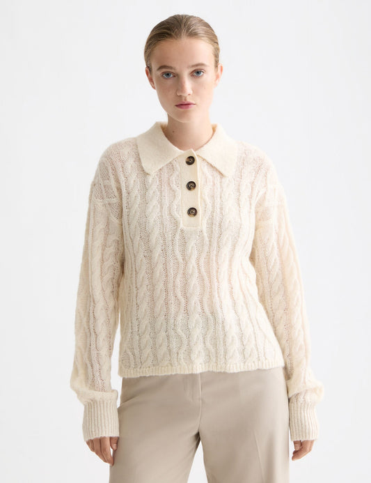 Women's Cable Knit Sweater | Polo Collar Comfort