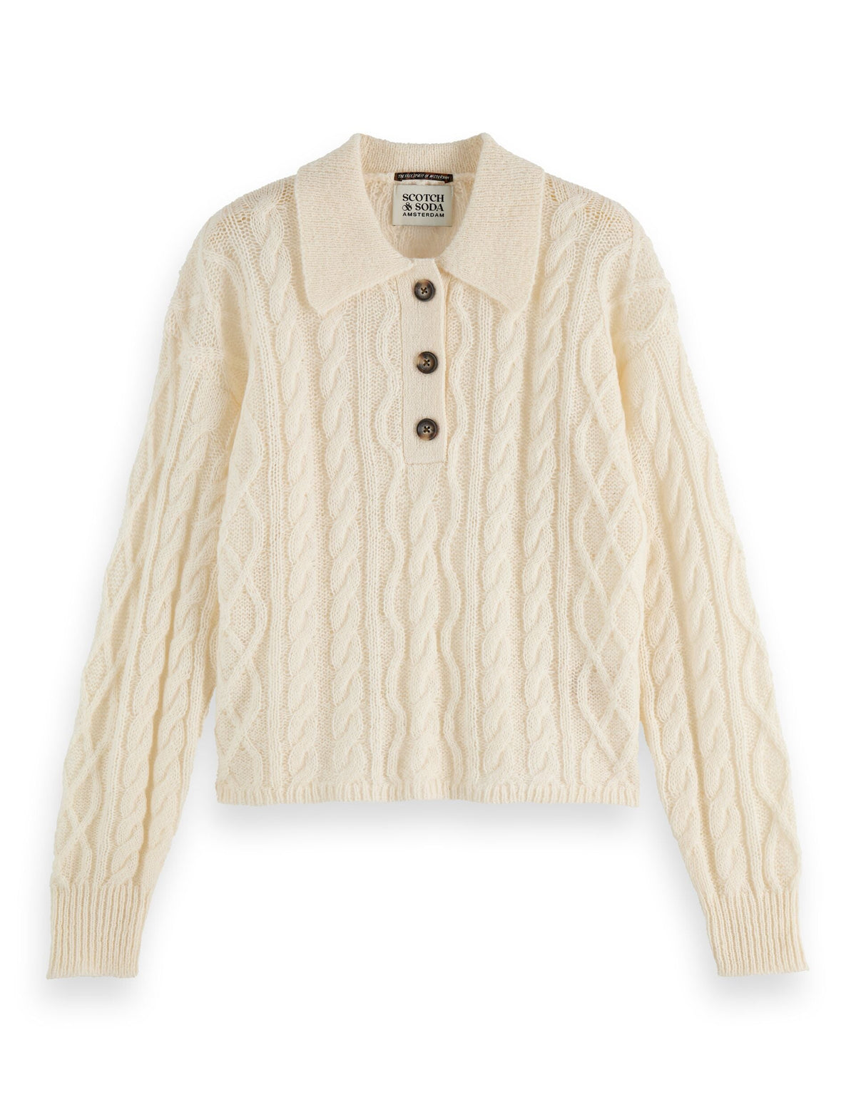 Women's Cable Knit Sweater | Polo Collar Comfort