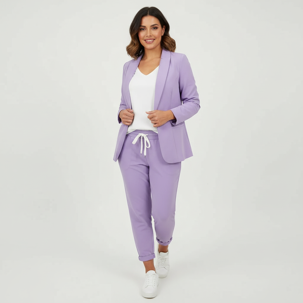 Dames 2-Delige Blazerset – Blazer met Comfortabele Pantalon Paars / S - AIDA LENA