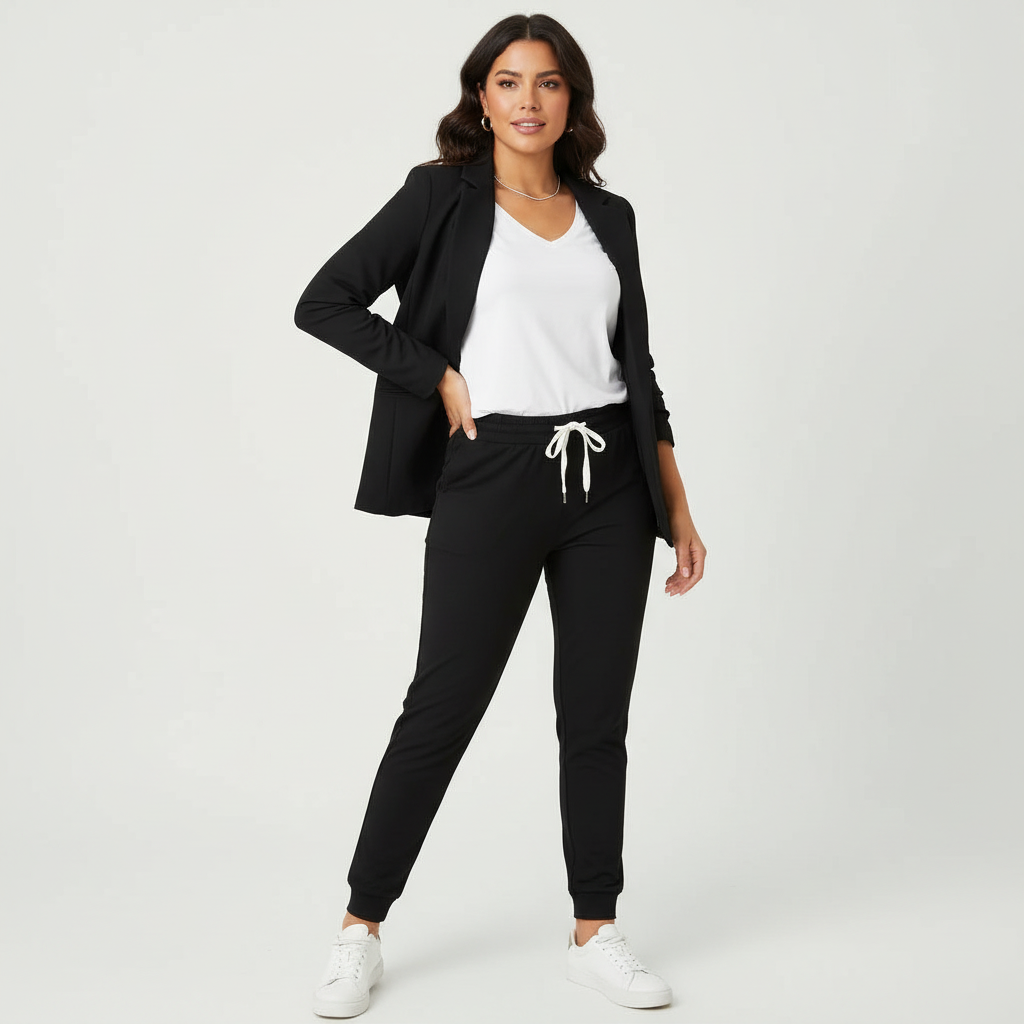 Dames 2-Delige Blazerset – Blazer met Comfortabele Pantalon Zwart / S - AIDA LENA