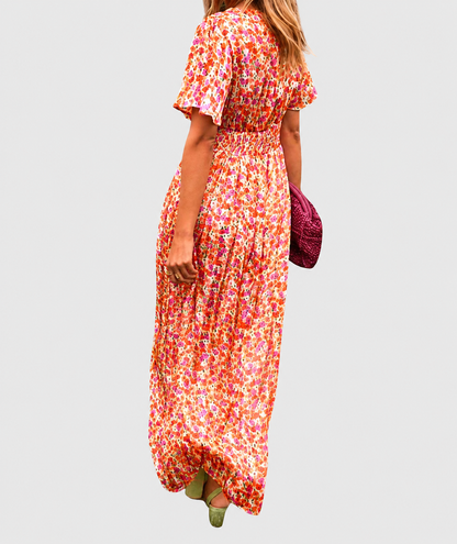 Summer Maxi Dress | Blue Floral V-Neck