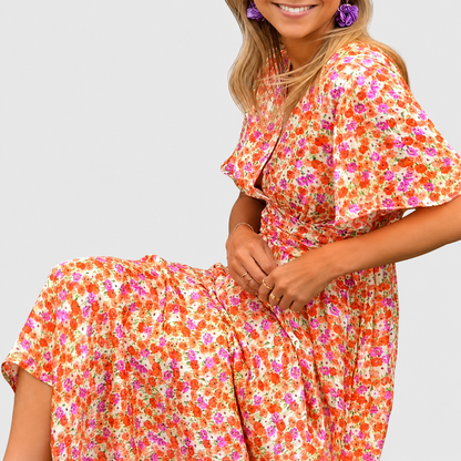 Summer Maxi Dress | Blue Floral V-Neck