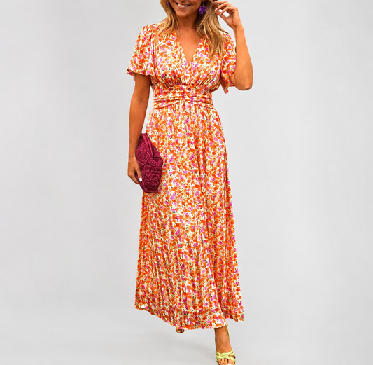 Summer Maxi Dress | Blue Floral V-Neck