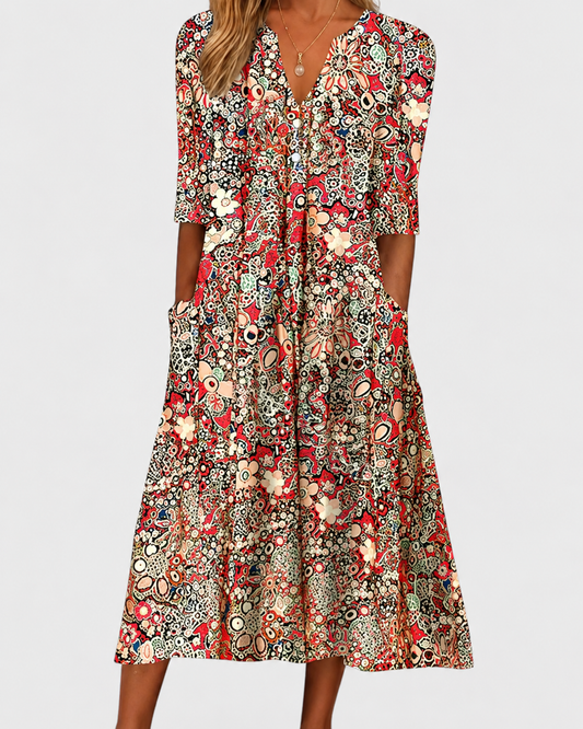 Summer Midi Dress | Purple Floral A-Line