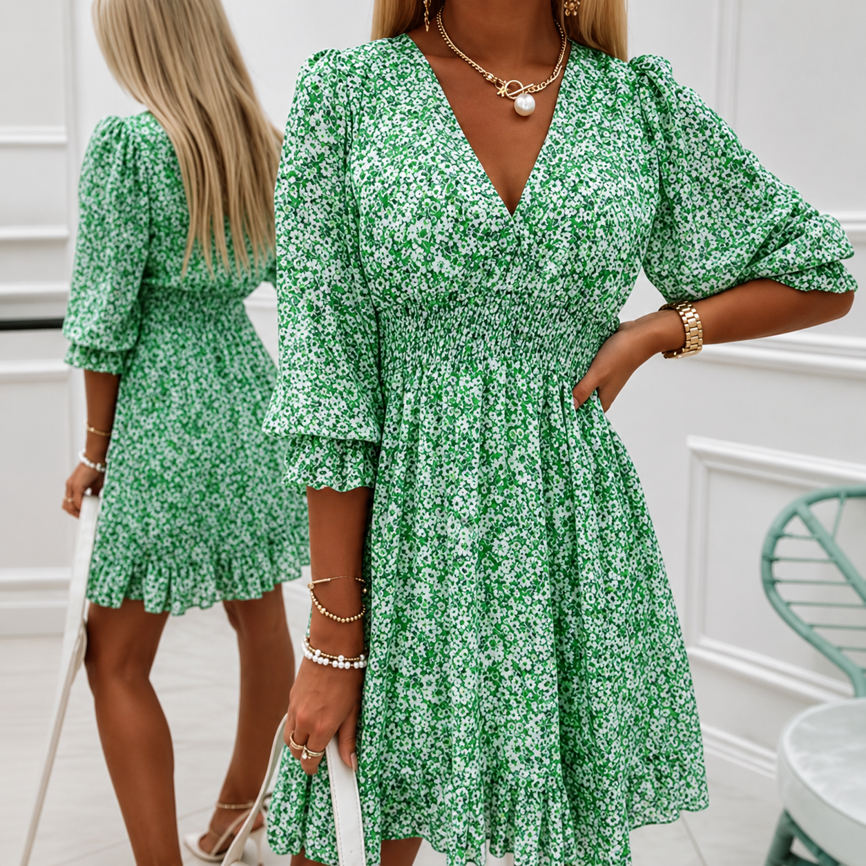 Summer Mini Dress | Elegant Floral V-Neck