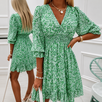 Summer Mini Dress | Elegant Floral V-Neck