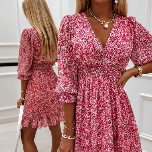 Summer Mini Dress | Elegant Floral V-Neck