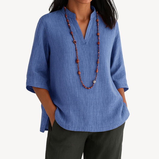 Top | Linen V-Neck Three-Quarter Sleeve Tunic