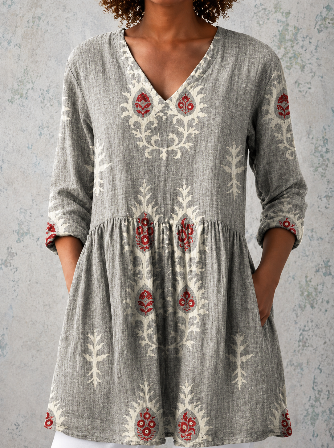 Top | V-Neck Boho Print Tunic