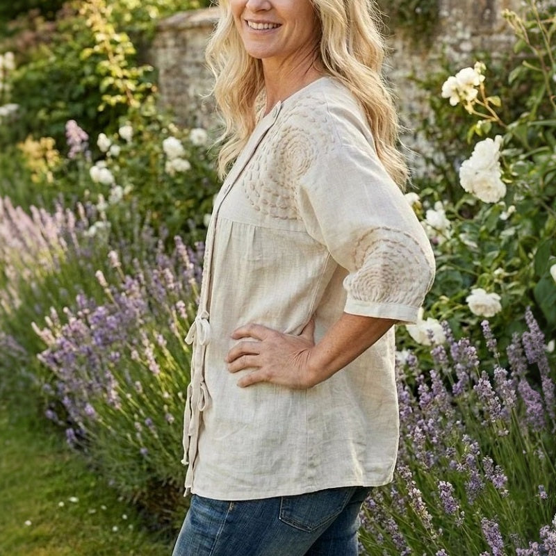 Top Women | Boho Embroidered Design with Drawstring Detail