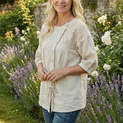 Top Women | Boho Embroidered Design with Drawstring Detail