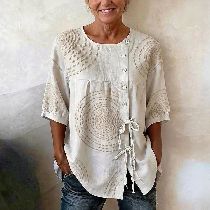 Top Women | Boho Embroidered Design with Drawstring Detail