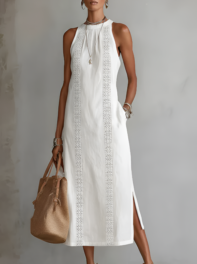 Women's Midi Dress | Embroidered Panels, Side Split