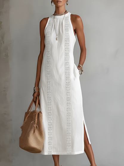 Women's Midi Dress | Embroidered Panels, Side Split